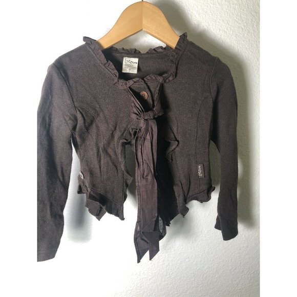 Jottum Girls 3T Brown Bolo Cardigan Sweater Cotton Blend Dutch Euro Bow Ruffle - Picture 2 of 8